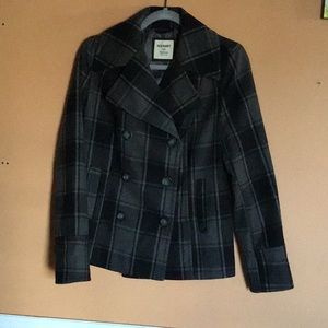 Old Navy Black and Gray Plaid Pea Coat